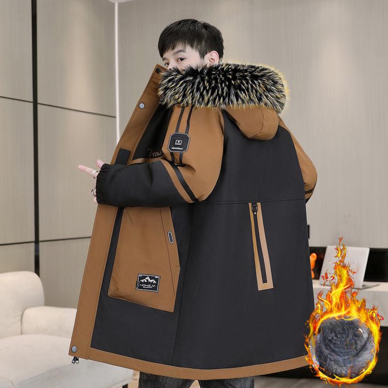 

Мужская зимняя куртка с капюшоном, цветные блоки, утепленная, пальто, повседневная, длинная, с карманами и застежкой-молнией, стандартный рукав, теплая верхняя одежда, плотная XXXXL чёрный