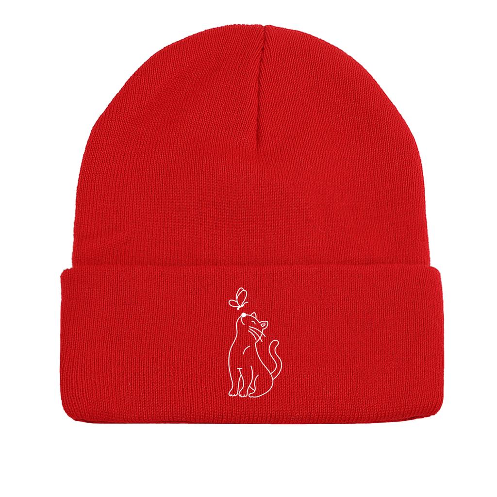 Cute Cat Butterfly Print Winter Hats Knit Cap Beanie Hat For Man Thermal Solid Color Knitted Hat Beanie Perfect For Daily Wear