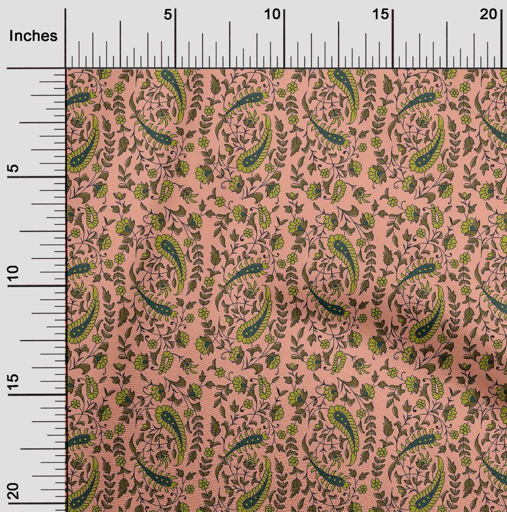 oneOone Cotton Flex Fabric Leaves|Floral & Paisley Block Print Fabric By The Yard 40 Inch