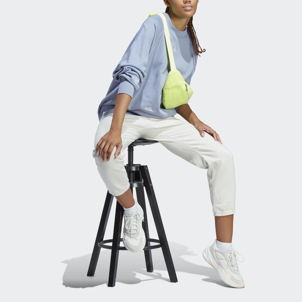 Adidas Logo Print Crew Neck Pullover Sweatshirt Women Tops Blue IC5716