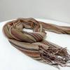 Fashion Men's Cotton And Linen Striped Brown Scarf  Long Shawl Japanese Unisex Style Fashion Scarves