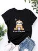T-shirt Uni Impression Paresseux Dessin Animé Manches Courtes Col Rond Haut Décontracté Pour Toutes Saisons Vêtements Femme Street Style Été Manches Courtes