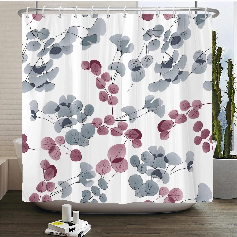 Elegant Flowers Shower Curtain 180x180cm Floral Printed Shower Curtain Polyester Bath Curtain Bathroom Decor Washable With Hooks