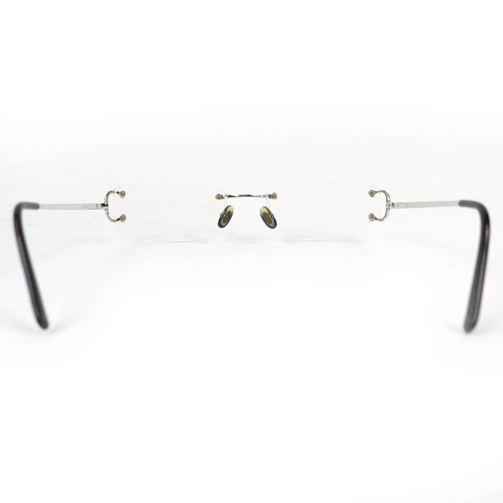 Great Cartier Glasses 2C Decor Two-Point Rimless Square Black Mens Used