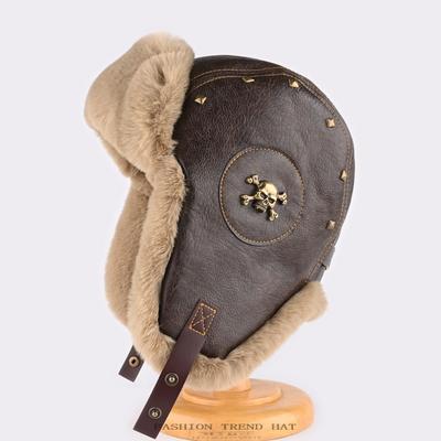 Czapka pilota z grubej skóry vintage Heavy Industry, męska i damska, zimowa, z ciepłymi nausznikami, do jazdy na świeżym powietrzu, Tide