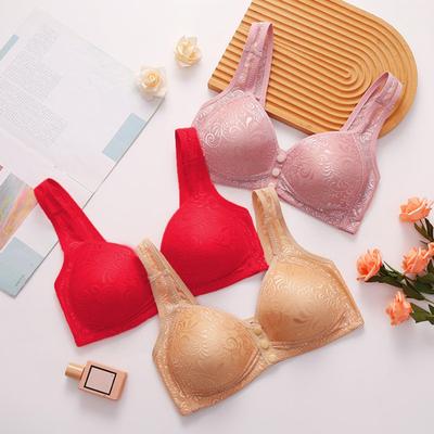 Mittleren alters Frauen Bh Stretchy Breite Schulter Gurt Hohl Spitze Vorne Knopf Verschluss Wireless Gute