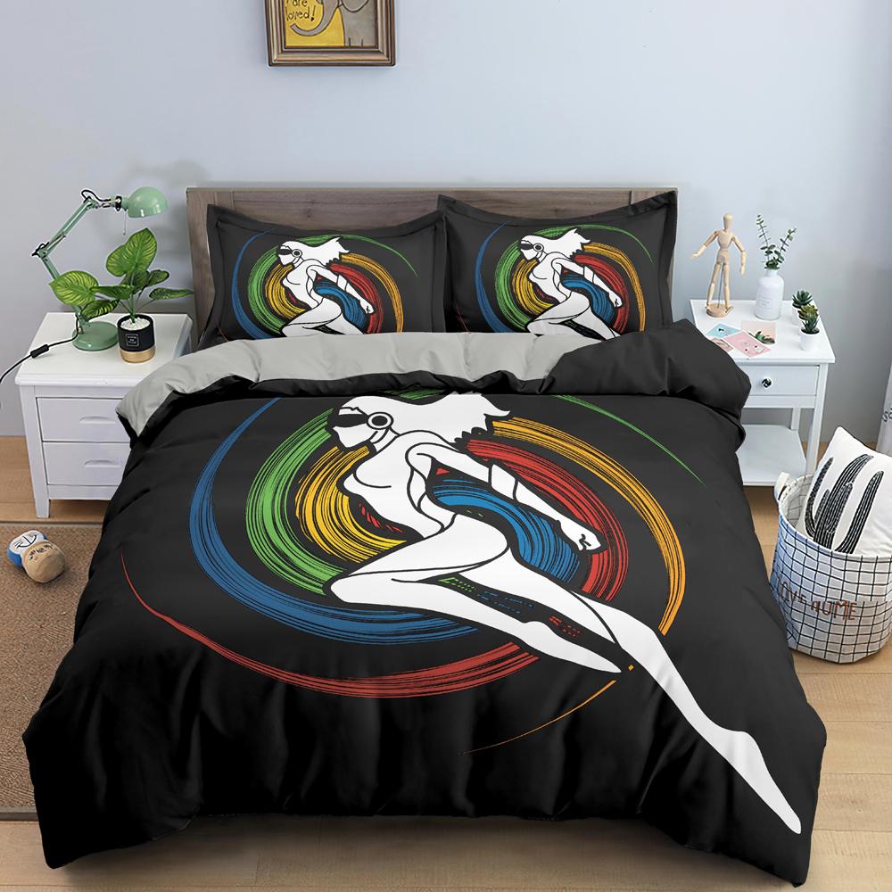 Sport Polyester Duvet Cover Set King Queen Size Bedding Set Sport Player Action on Spin Wheel Graphic Bedclothes Bedroom Decor