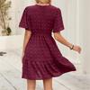 Summer New Solid Colour Short-sleeved Dress Women Ruffled Sleeves V-neck Waist Tie Short Skirt