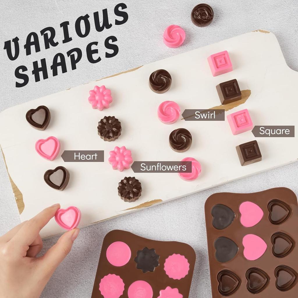 Silicone Chocolate Molds, Non-Stick Candy Molds for Making Bite Size Chocolates, Candies, Truffles, Gummies, Jelly