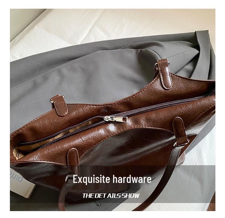 Women's Large Retro Soft Leather Tote: High-Quality, Versatile Fashion Shoulder Bag for School & Commute