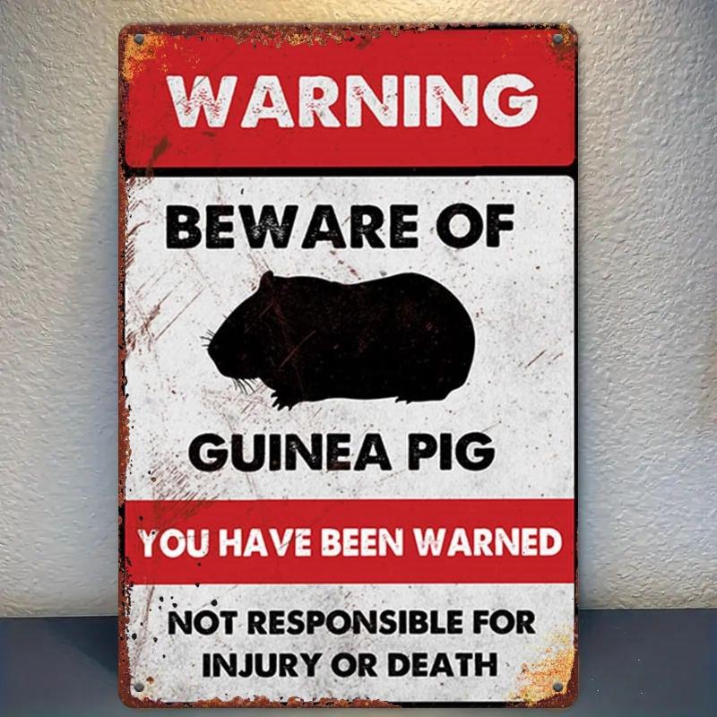 Outdoor Warning Decoration Caution Beware of Guinea Pig SignHumorous Home Decor Wall Plaque for Bars Cafes Cottage