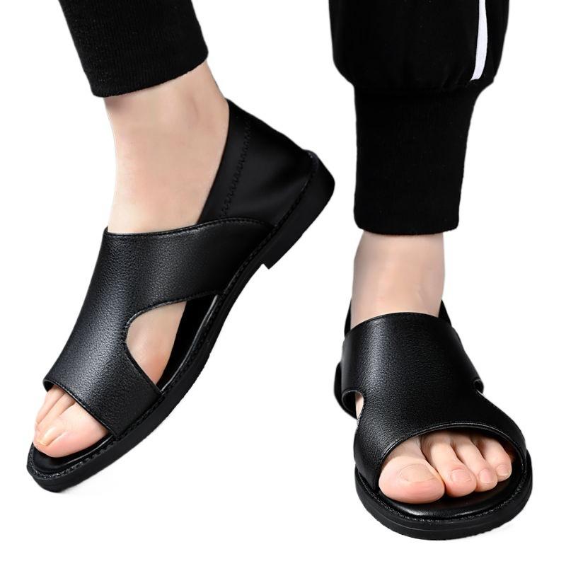 Men's sandals summer men's casual soft-soled non-slip, wear-resistant and deodorant beach shoes soft leather summer driving cold leather shoes