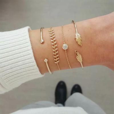 Simple Leaf Bracelet Bracelet Women'S Aluminum Alloy 4 Piece Bracelets