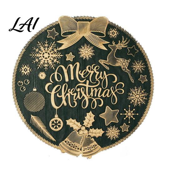Holiday Dining Table Decor Round Christmas Placemat 15 Inch Waterproof Place Mat Heat Theme Resistant PVC Mat for Party Festive Setting Accessories