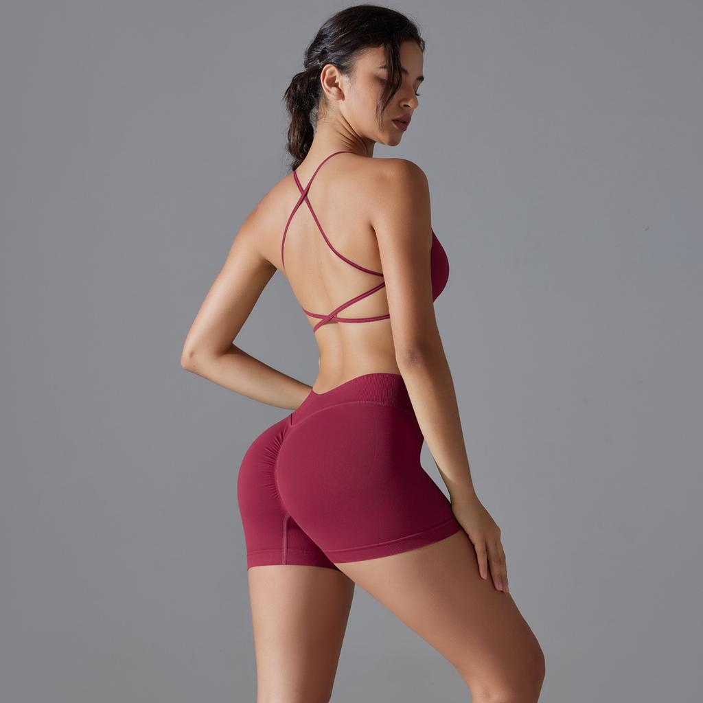 Knitted Peach Hip Lifting Sexy Suspender, Beautiful Back Yoga Shorts, Yoga Fitness Bra Set