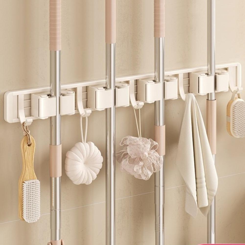 Removable Wall Mounted Mop Rack Space Aluminum Mop Broom Holder Suction Cup Mop Holder for Kitchen