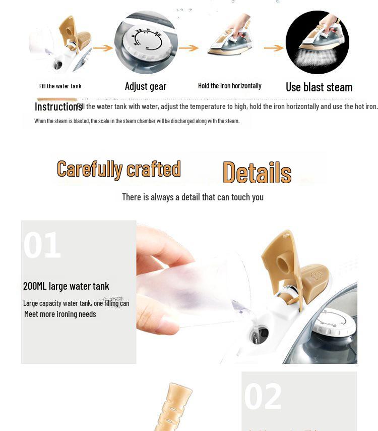 Compact Dual-Use Wet & Dry Electric Steam Iron for Home