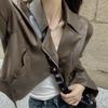 Women's Cropped Faux Leather Jacket Asymmetrical Zipper Lapel Motorcycle Coat Casual Street Outerwear