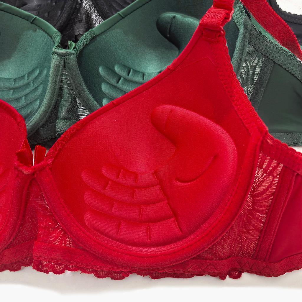 3pcs Christmas Palm Pad Bra Set, Thick Padded Underwire Push Up Lingerie for Lift & Contour