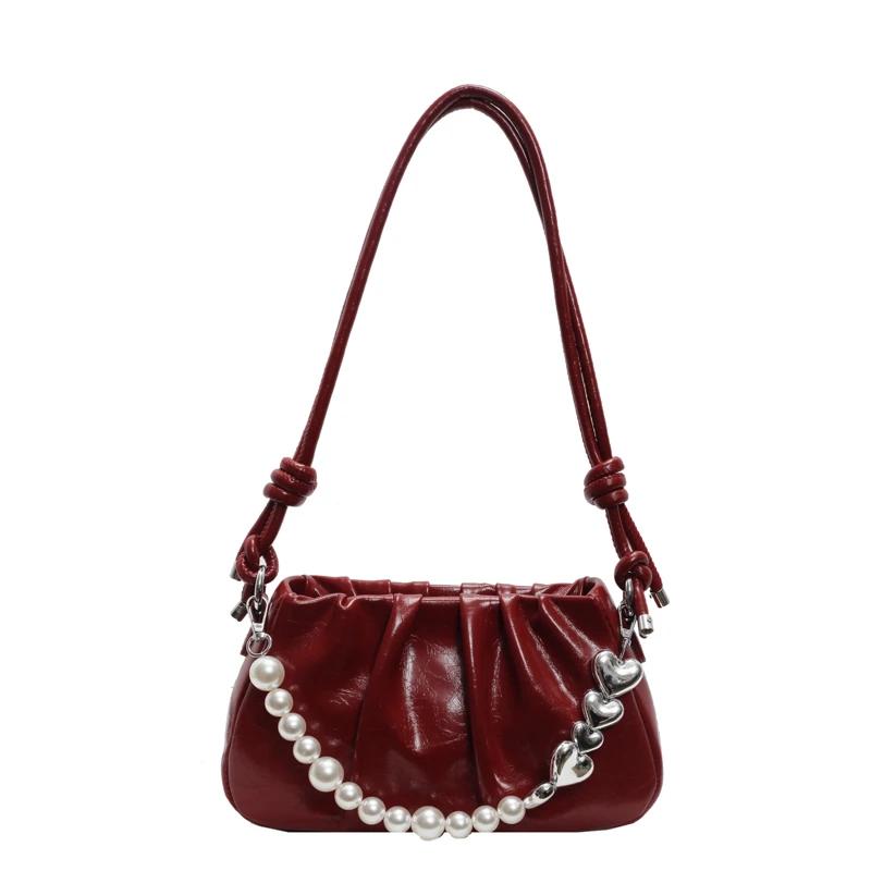 New Trendy Fashion Shoulder Bag Women High Quality Pearls Versatile Large Capacity Underarm Bags Women
