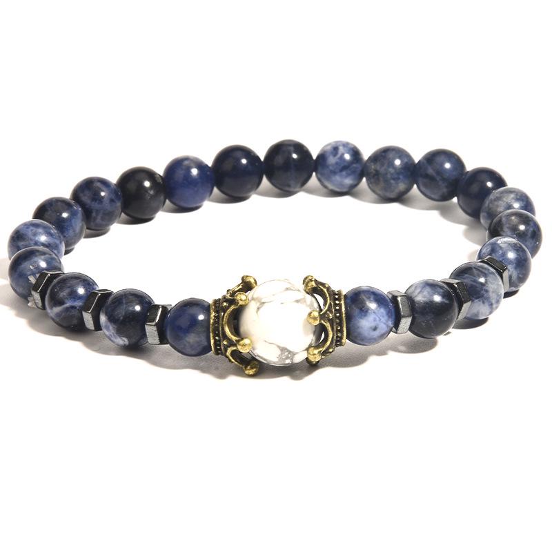 Men's Frosted Tiger Eye Stone Crown Bracelet – Fashionable European & American Beaded Jewelry