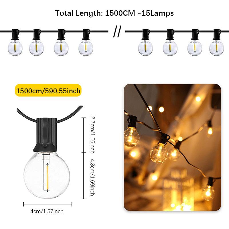 

Solar & USB Dual Charging LED String Lights, 15m 15 Lamps, 8 Modes, Brightness Adjustable, Ground Spike & Wall Mount