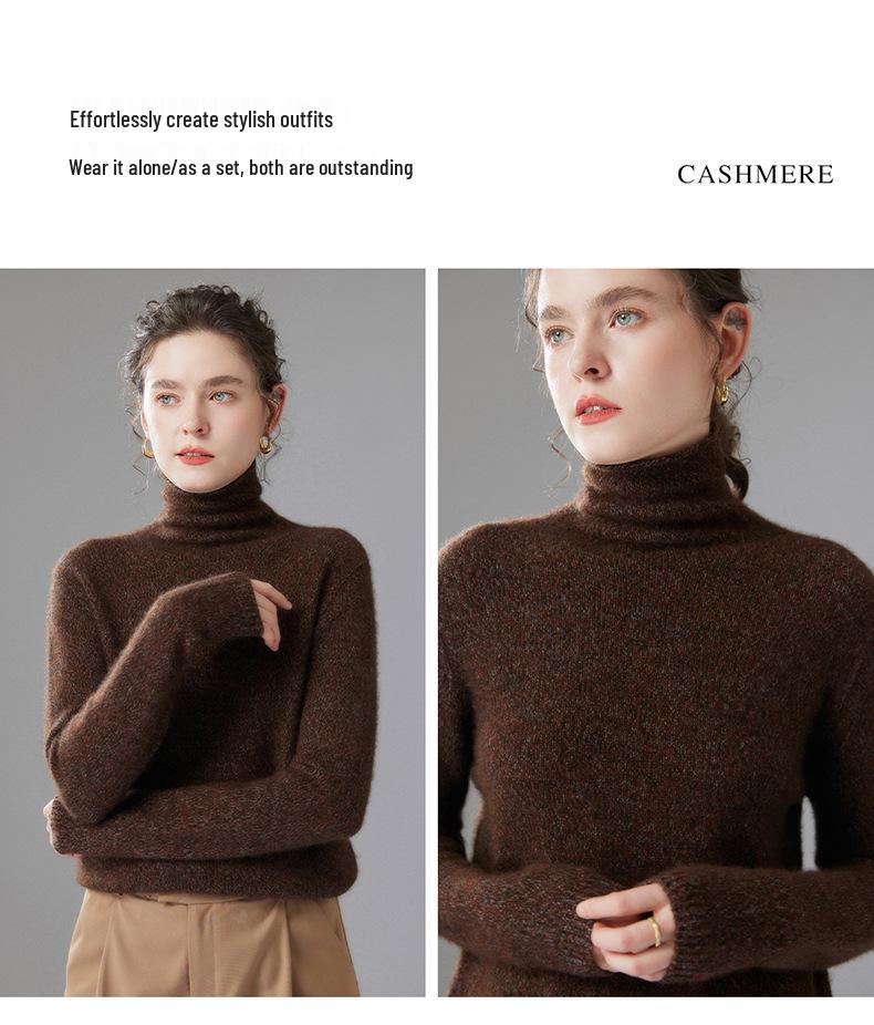 Women's High-Neck Cashmere Sweater: Autumn/Winter, Fancy Yarn, Loose, Thick, Long Sleeve Base Layer
