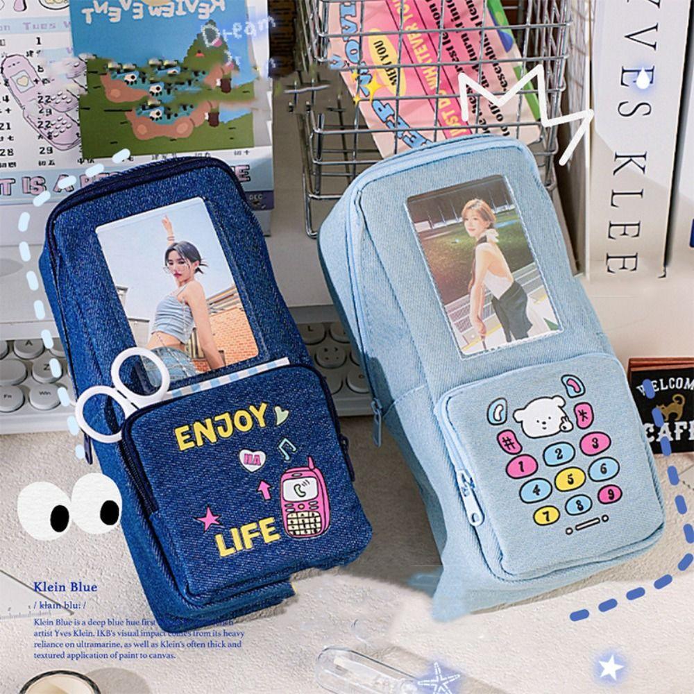 Kawaii Denim Pencil Bag Large Capacity Stationery Storage Bag Pencil Case  Office Accessories