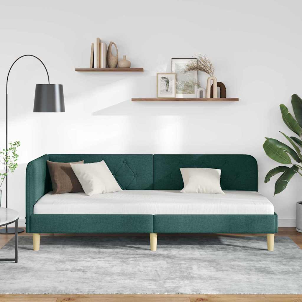 Corner Bed Frame Dark Green 80 X 200 Cm Fabric