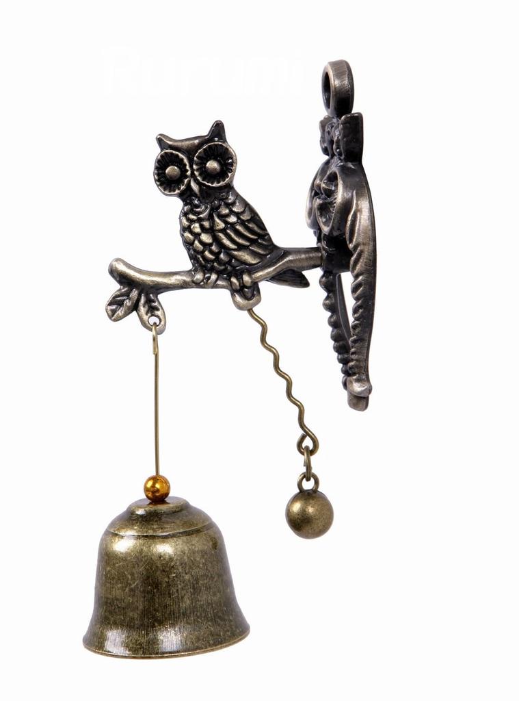Rurumi Magnetic Iron Door Feng Shui Lucky Owl Antique-Style Doorbell, Chime, Charm, (Owl A)