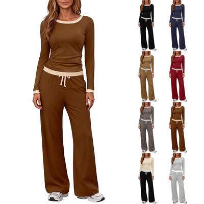 Damen Langarm Freizeit Sport Zweiteiler mit lockerer Hose mit weitem Bein