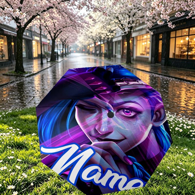 Custom Name Personalized Jinx Print Umbrella, Auto Open Close, 8‑Rib Sturdy Frame, Commute Camping Hiking Use, Birthday Gift