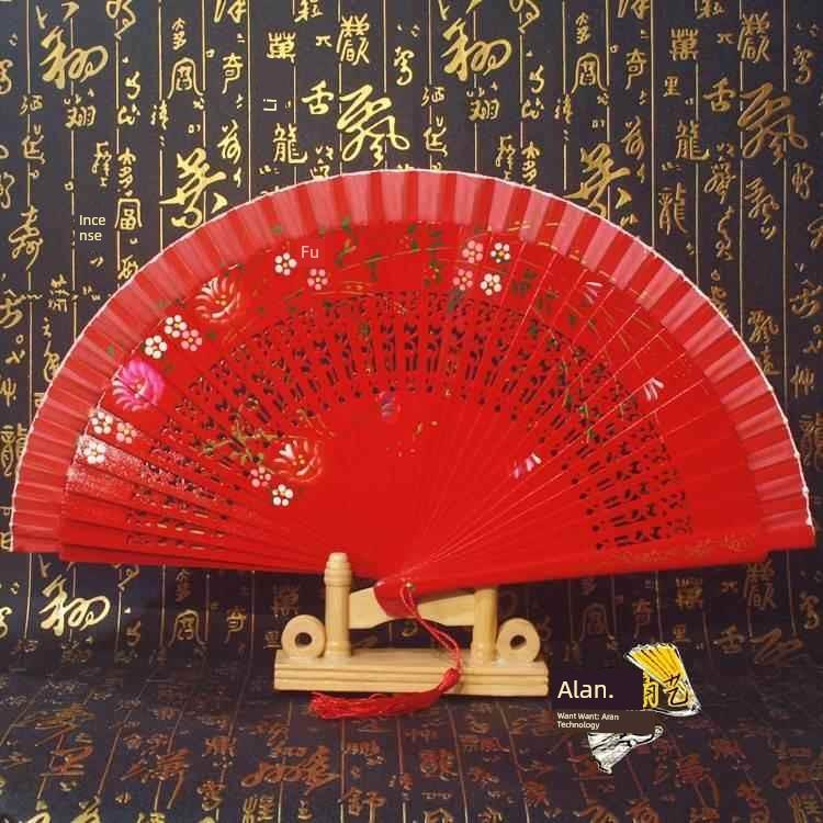 Double-Sided Easy-Open Folding Fan, Group Performance Fan, Retro Fan for Show, Dancing, Bright Red Model Dance Fan, Chinese Style