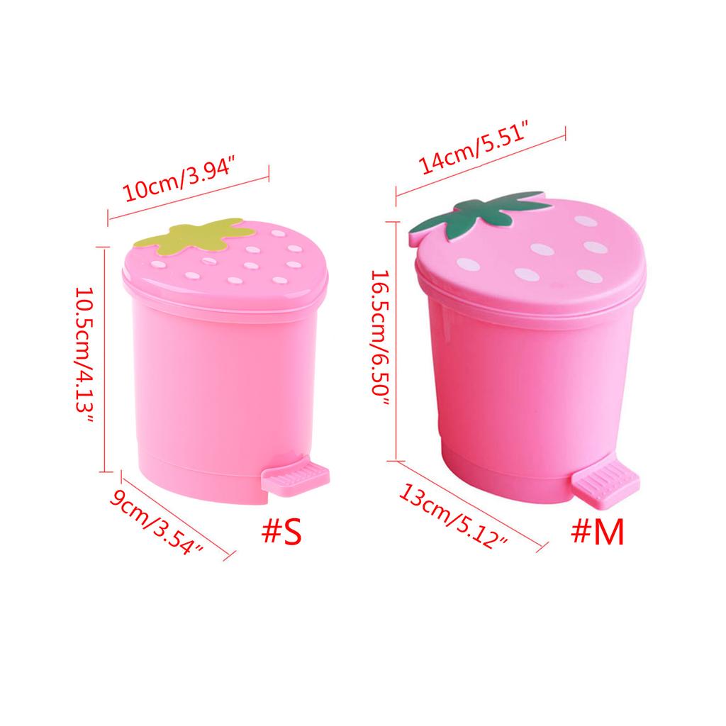 Mini Strawberry Trash Can with Lid School Classroom Desk Garbage Bucket for Indoor Outdoor Small Garbage Storage Bin
