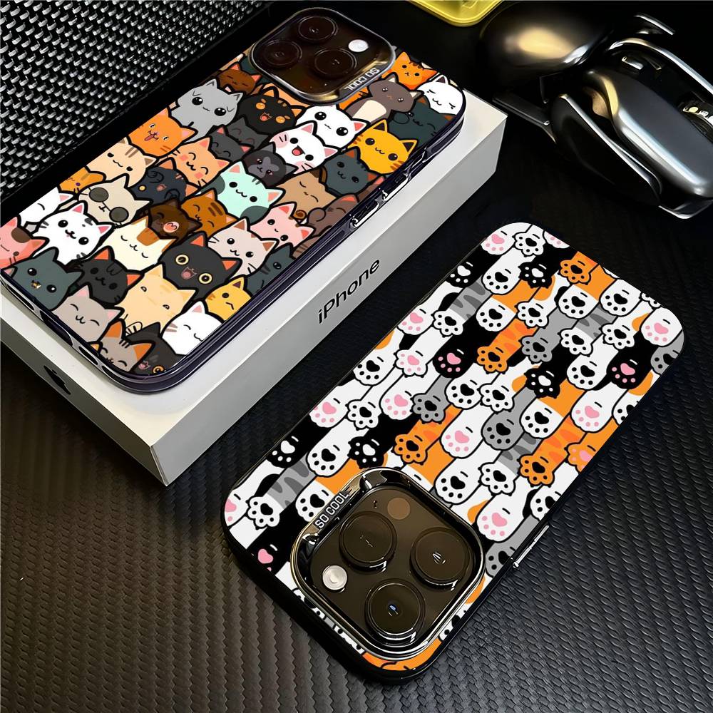 Cartoon Cute Cats Background Phone Case For IPhone 17 16 15 14 11 12 13 Pro Max Pro Plus Colored Silver Cover