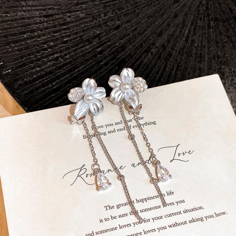 Light Luxury Long Tassel Flower Earrings for Women Japanese and Korean Style Niche High-End Dangle Earrings Jewelry Accessories
