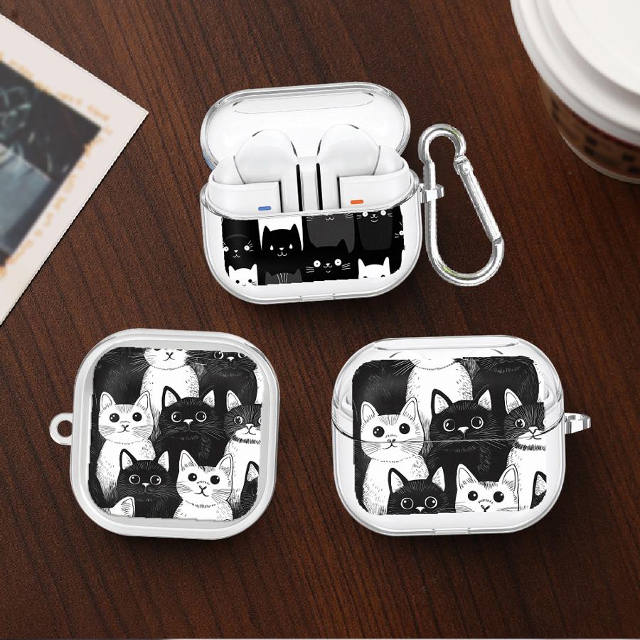 Cute Cat Lovely Clear Earphone Cases Cover With Hook Case For Samsung Galaxy Buds 3 FE 2Pro 4 Pro 4Pro 3Pro Live 2