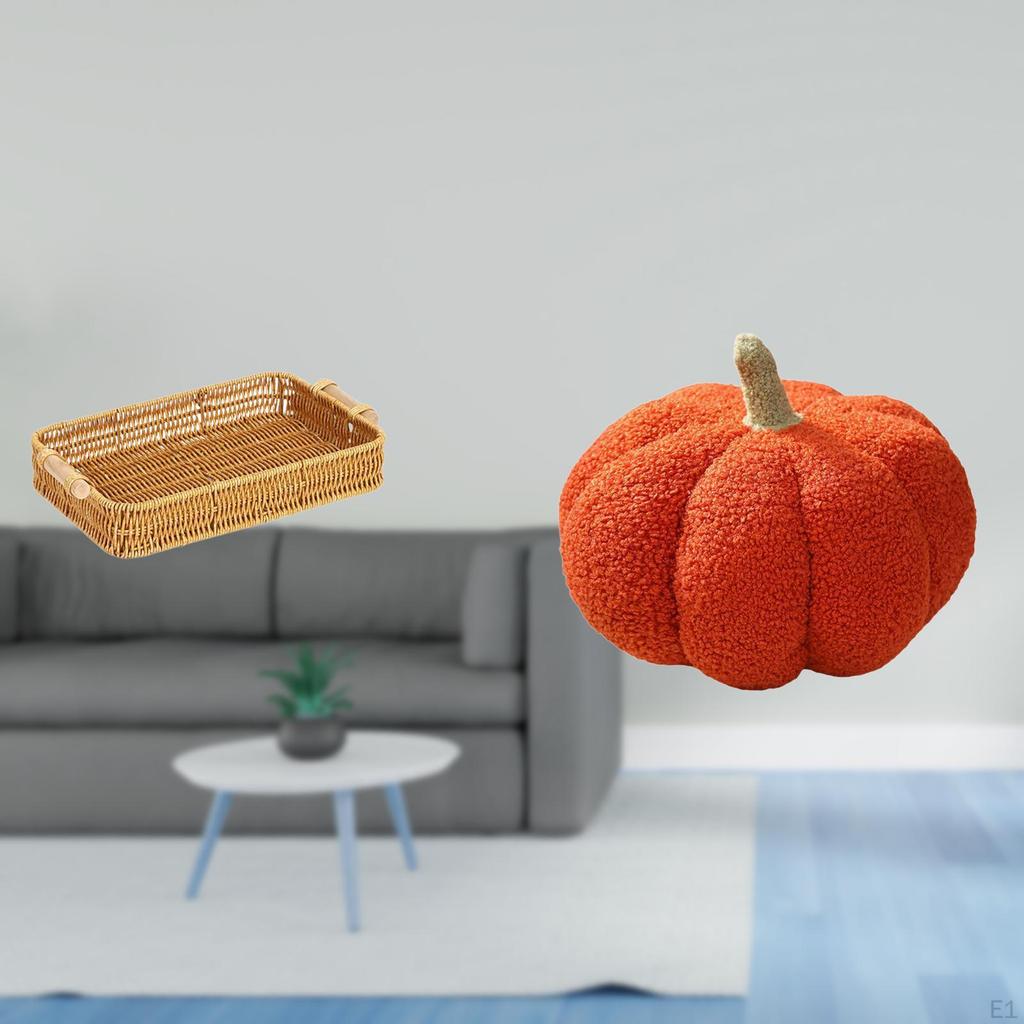 Woven Fruit Baskets And Halloween Pumpkin Pillows Decorative Snack Serving Bowl Sofa Cushion Bread