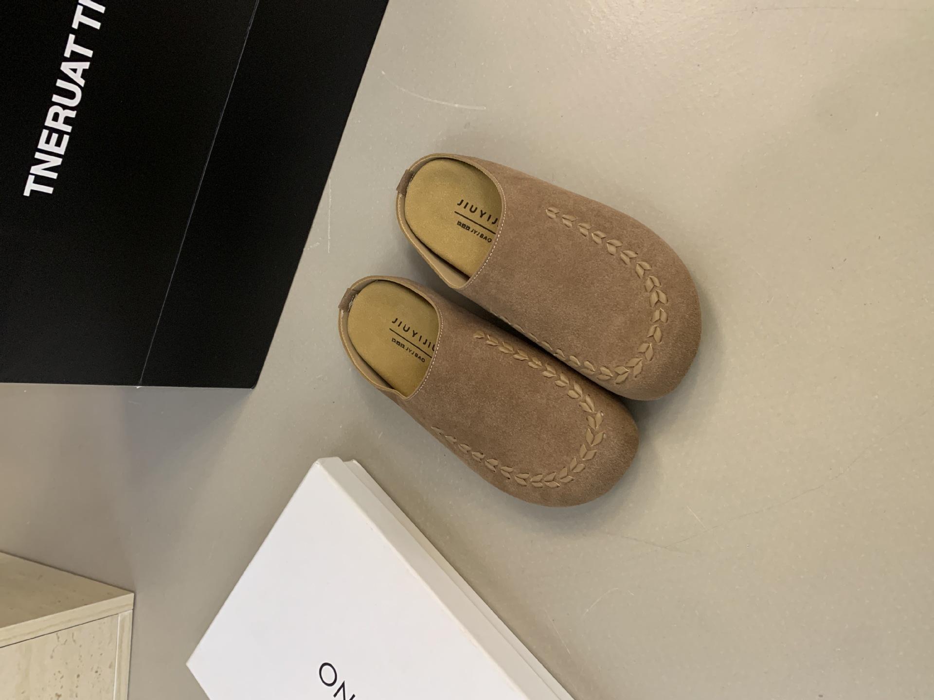 

Ретро Мори толстоподошвочные тапочки-половинки с закрытым носком женская уличная обувь 2025 новая ленивая обувь на один шаг туфли Мюли 39 песочный