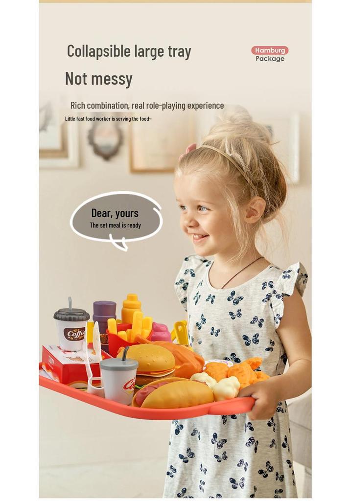 Kids' Pretend Play Fast Food Kitchen Set - Burger, Fried Chicken & Western Cuisine Cooking Toy