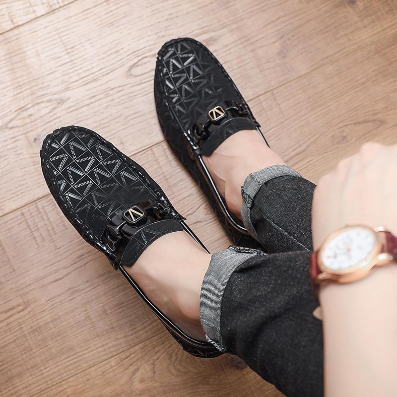 Summer New Doudou Shoes Men's Casual Trend Soft Leather Soft-soled Shoes Fashion Printing High-end Men's
