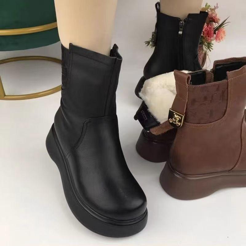 Retro velvet warm medium boots women's leather boots 2025 winter new thick-soled Martin boots waterproof warm cotton shoes women