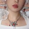 1 Set Niche Design Sense Red Dripping Diamonds Necklace Love Heart Earrings Halloween Christmas Fashion Retro Earrings