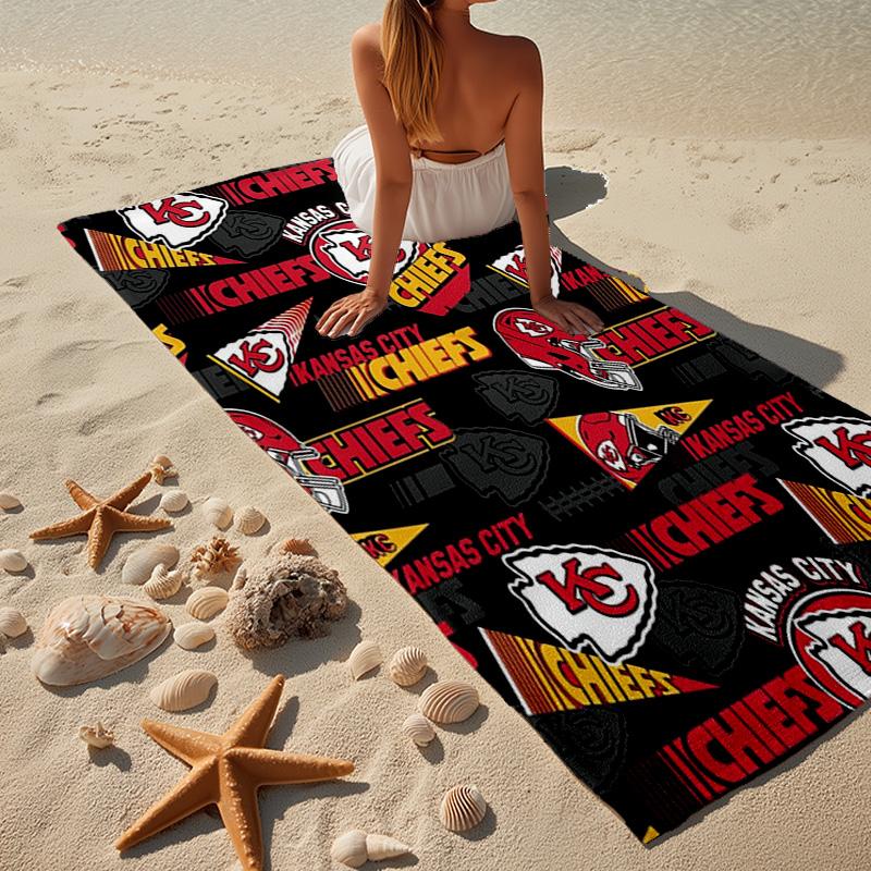 Kansas City Chiefs Pattern Microfiber Beach Towel, Lightweight And Quick-Dry, for Summer Travel, Beach Essential, Swimming Pool