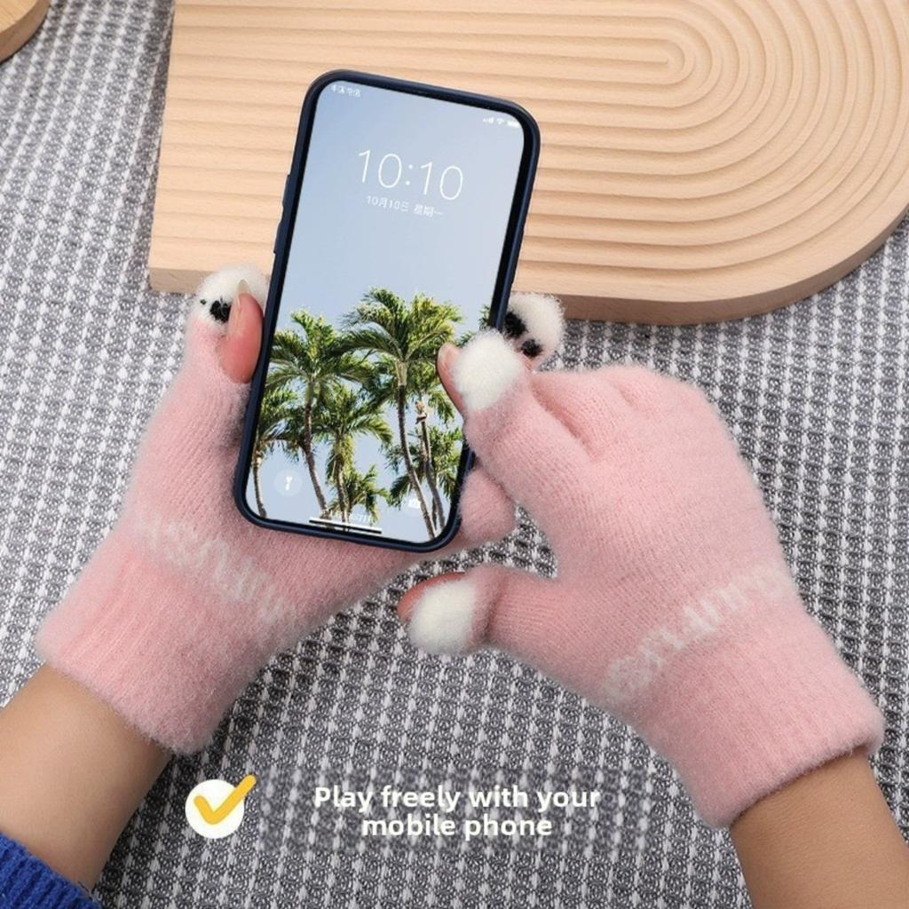 Touchscreen Women's Gloves Cute Knitted Writing Play Phone Warm Autumn/Winter Cartoon Student Versatile