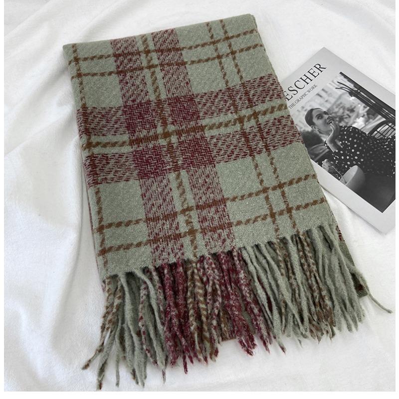 Plaid Scarf Women's Autumn and Winter New Retro Shawl Imitation Cashmere Warm Fringed Scarf