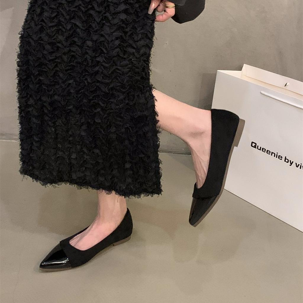 Inner Height Increase Pointed French Small Fragrant Single Shoes Women's Shoes 2025 Spring and Summer Suede Splicing with Skirt Evening Shoes