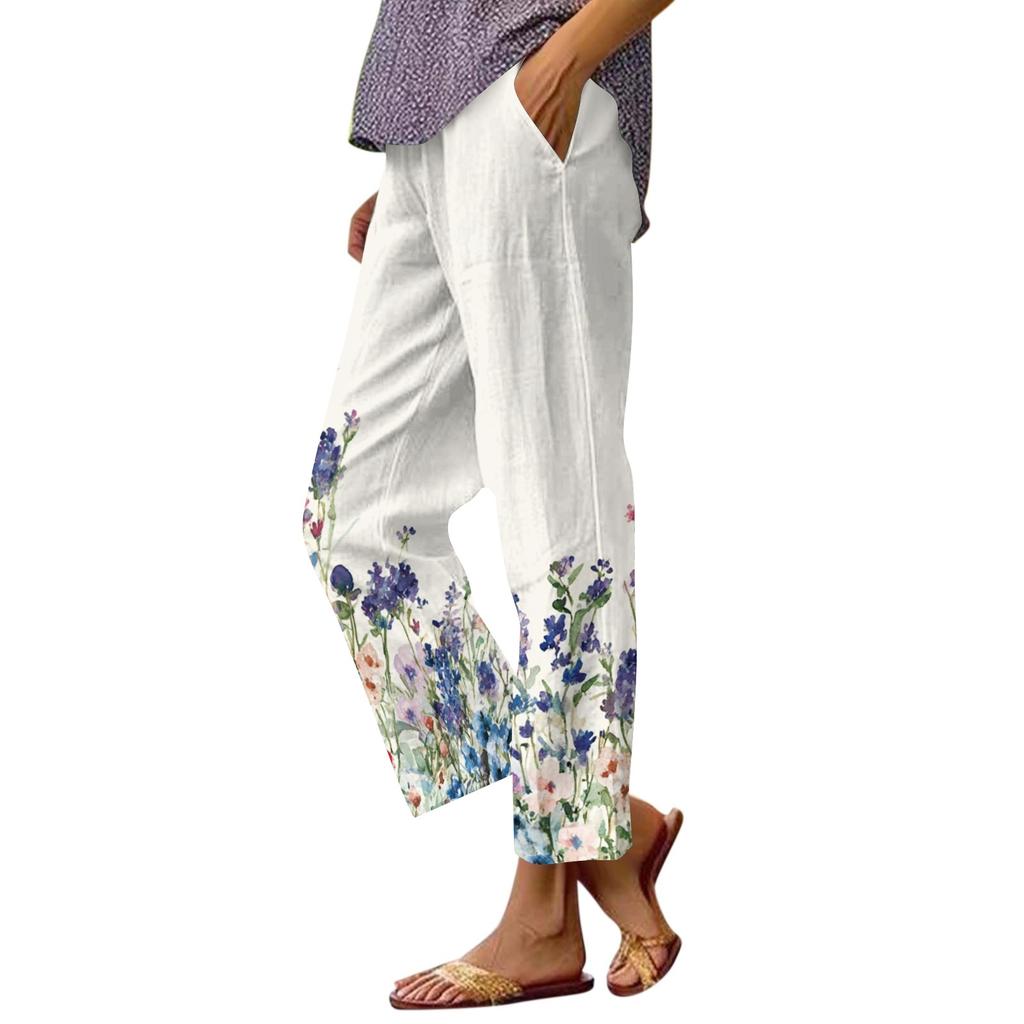 Women Casual Drawstring Waist Pants with Elastic Waistband and Pockets Lightweight Relaxed Fit Printed Lounge Trousers for Daily Wear