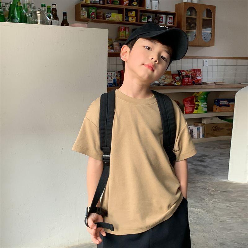 Boys' T-shirt solid color short sleeved loose unisex girls' top