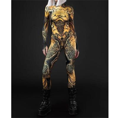 Multicolor Ocean Style Cosplayer Halloween Tight Woman Suits Printed Bodysuit Purim Carnival Festival Cosplay Costume Catsuits